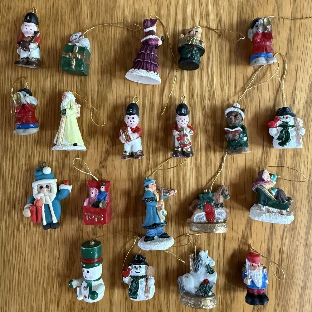 Vintage Miniature Christmas Ornaments Lot Hand‑Painted Mini Figures 80s 90s